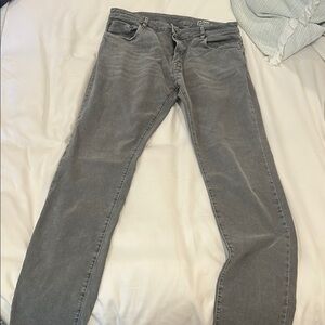 Gray Straight-Leg Jeans with Distressed Details